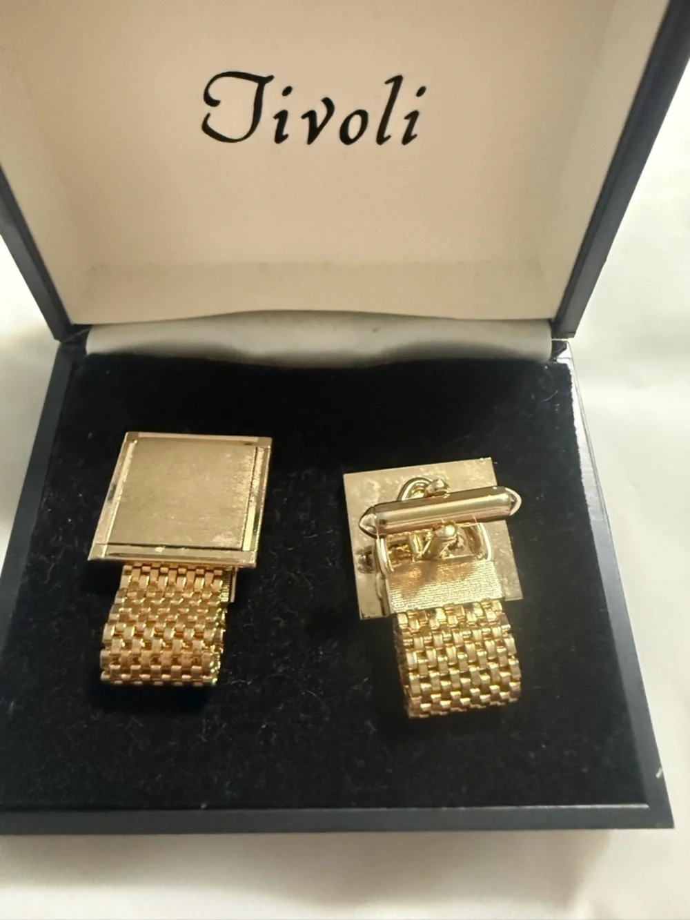 Tivoli Gold Tone Cufflinks Square Mesh Chain Classic Formal